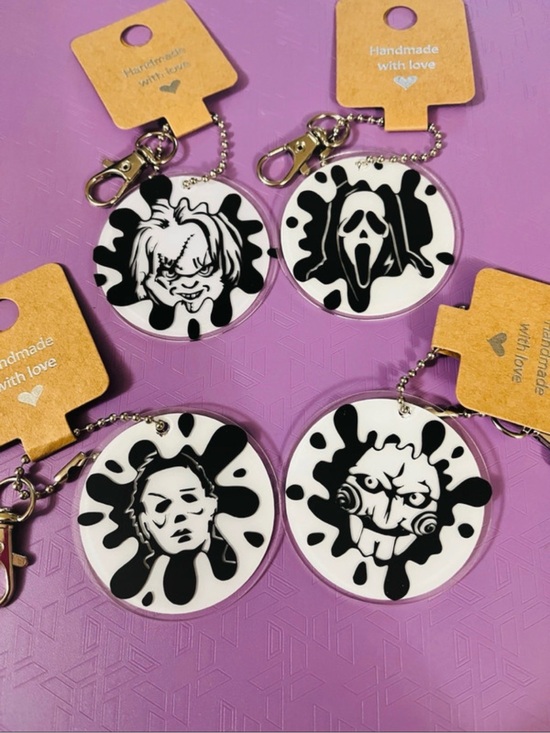 Handmade Accessories - Handmade Black & White Horror Character Keychain - Set of 4